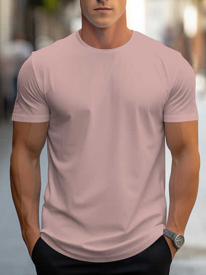 Classic Style Men's Solid T-shirt, Men's Casual Solid Color Stretch Round Neck Tee Shirt