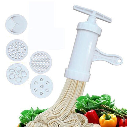 Manual Noodle Maker: Press Pasta Maker Machine with 5 Pressing Molds - Crank Cutter Cookware for Making Spaghetti