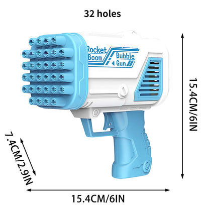 Pistola de burbujas de jabón eléctrica automática de 32 hoyos-máquina de burbujas de cohete-portátil, interior, exterior, fiesta de cumpleaños y más