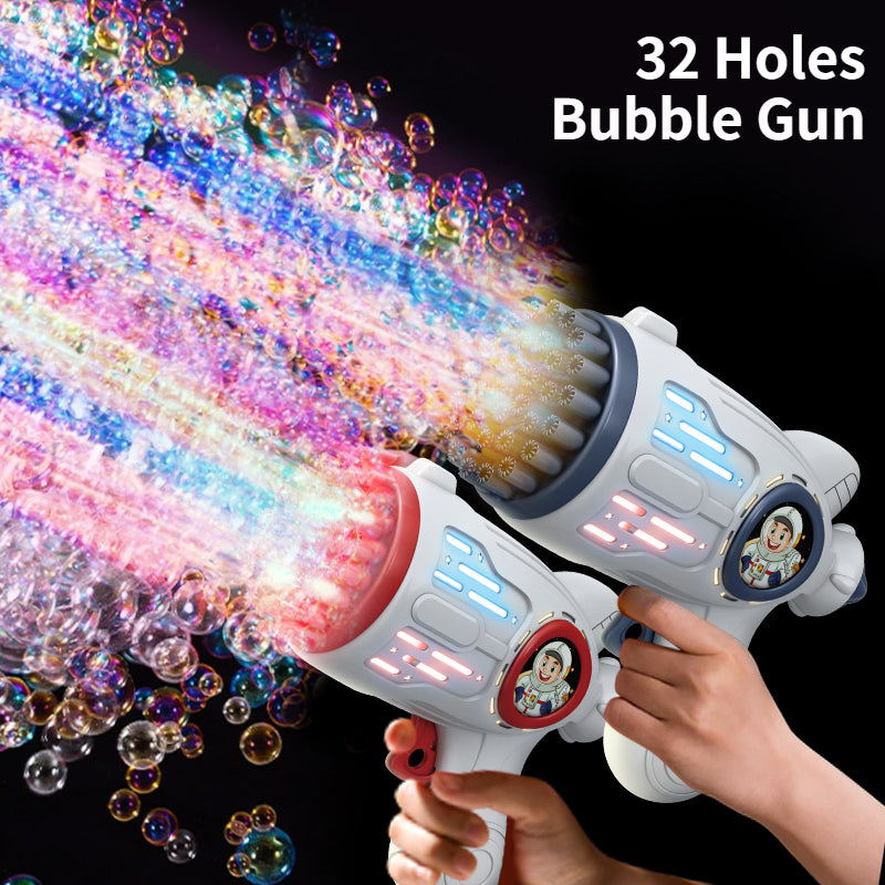 Pistola de burbujas de jabón eléctrica automática de 32 hoyos-máquina de burbujas de cohete-portátil, interior, exterior, fiesta de cumpleaños y más