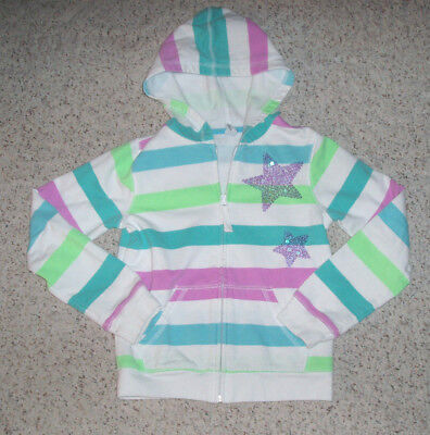 Girls OLD NAVY Striped Sweathirt Hoodie Sequin Star~Green/Teal/White~Size M 8