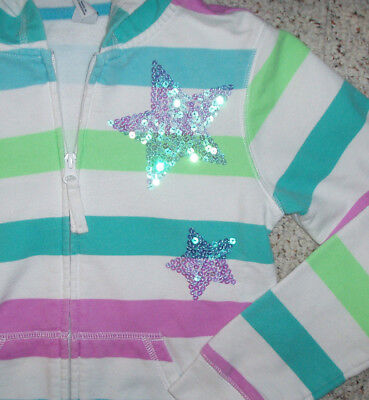 Girls OLD NAVY Striped Sweathirt Hoodie Sequin Star~Green/Teal/White~Size M 8