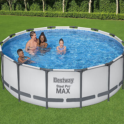 14' x 42" Bestway Steel Pro MAX Above Ground Outdoor Swimming Pool Set Gray