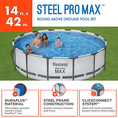 14' x 42" Bestway Steel Pro MAX Above Ground Outdoor Swimming Pool Set Gray