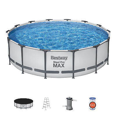 14' x 42" Bestway Steel Pro MAX Above Ground Outdoor Swimming Pool Set Gray