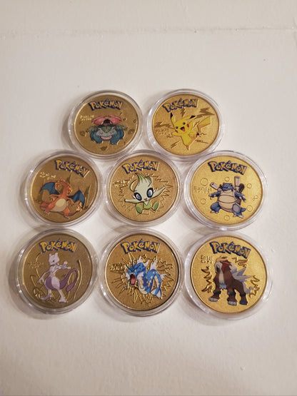 Classic Pokemon Full Metal Gold Coins (heavy), Set of 8 - New w/ protectors