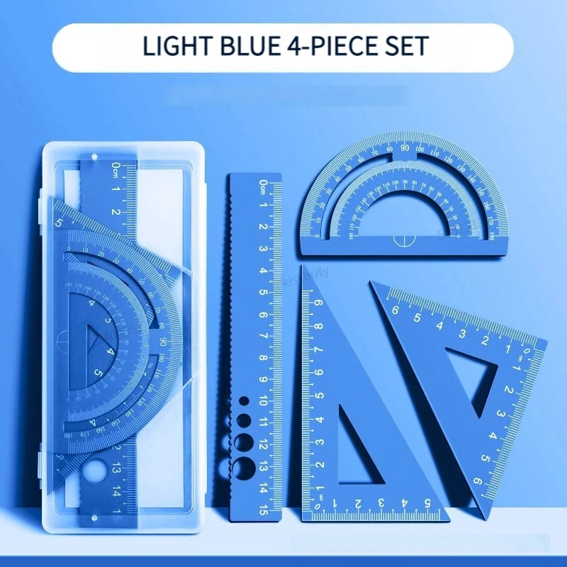 4 In 1 Aluminum Alloy Ruler Stationery Set Multifunctional Combination Triangle Protractor