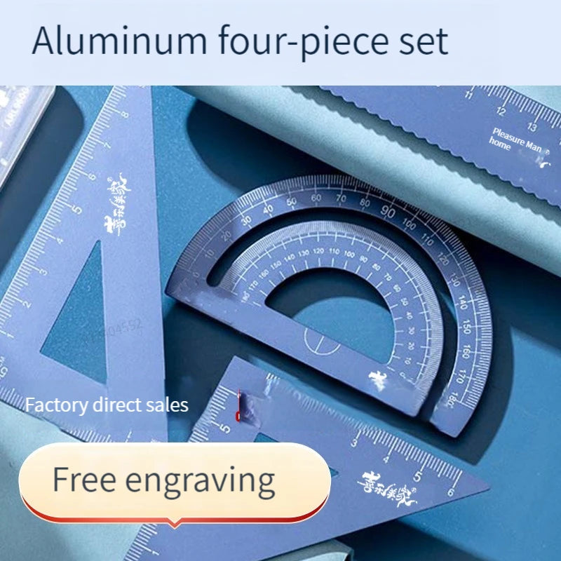 4 In 1 Aluminum Alloy Ruler Stationery Set Multifunctional Combination Triangle Protractor