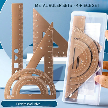 4 In 1 Aluminum Alloy Ruler Stationery Set Multifunctional Combination Triangle Protractor