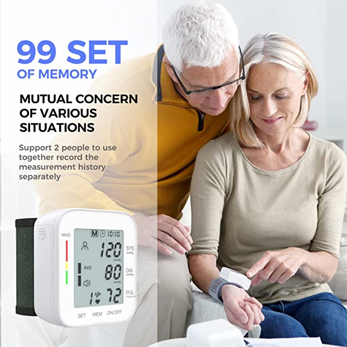 Accurate Wrist Blood Pressure Monitor: Large LCD Display, Adjustable Cuff - 90x2 Sets Memory, Perfect for Home Use