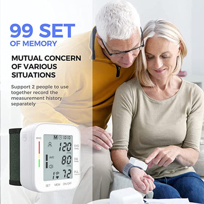 Accurate Wrist Blood Pressure Monitor: Large LCD Display, Adjustable Cuff - 90x2 Sets Memory, Perfect for Home Use