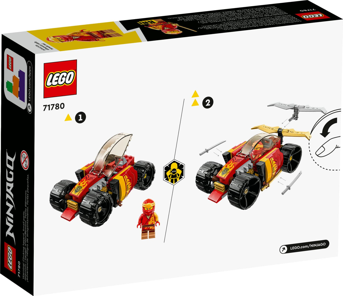 LEGO NINJAGO Kai's Ninja Race Car EVO, 2 in 1 Race Car Building Toy Set, Kids Can Build an Off Road Vehicle or Race Car, Ninja Minifigure with Toy Swords, Gift for Boys, Girls and Kids Ages 6+, 71780