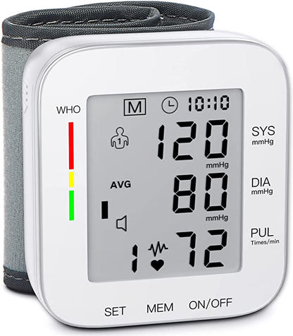 Accurate Wrist Blood Pressure Monitor: Large LCD Display, Adjustable Cuff - 90x2 Sets Memory, Perfect for Home Use