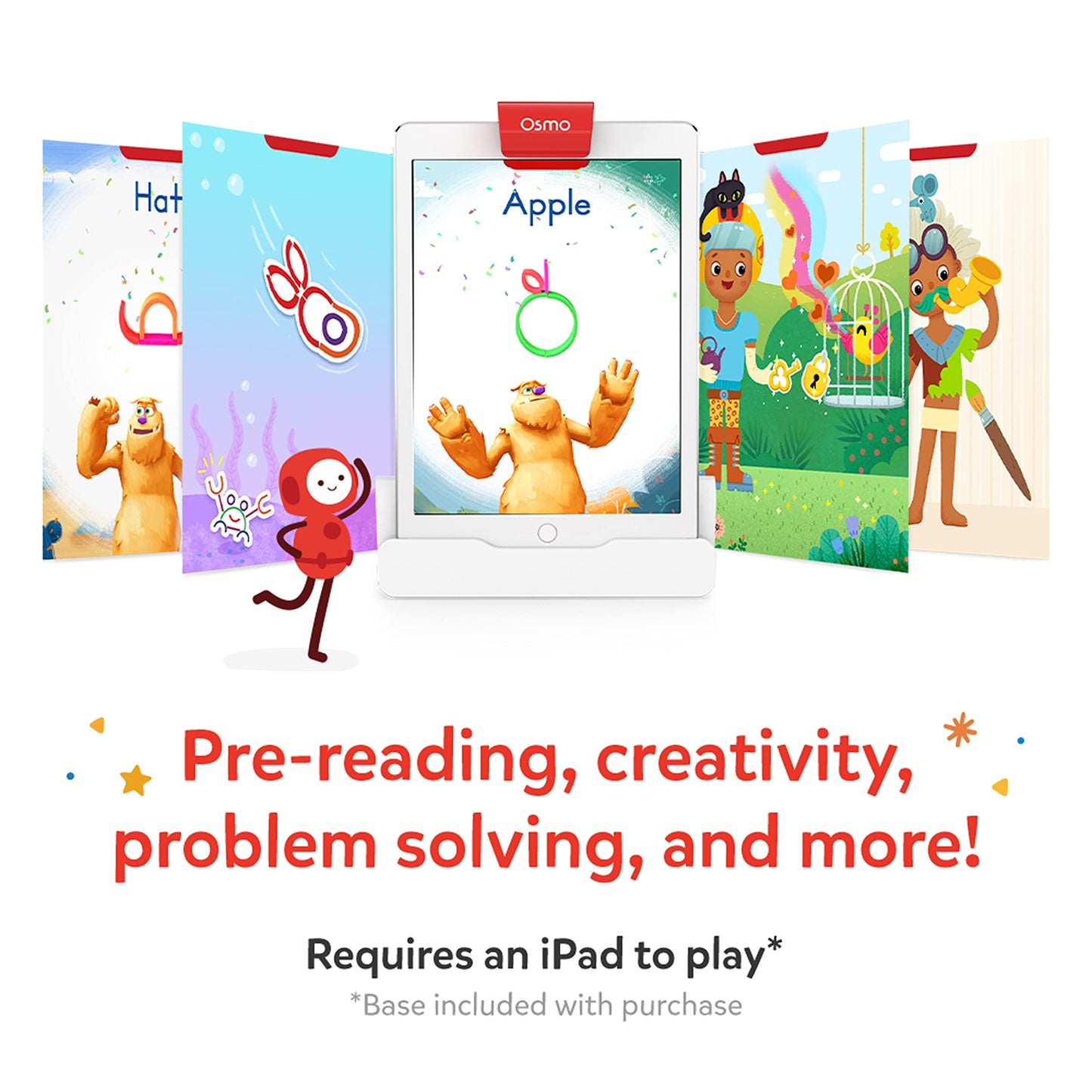 Osmo - Little Genius Starter Kit for iPad & iPhone - 4 Hands-On Learning Games - Ages 3-5 - Problem Solving, Phonics & Creativity (Osmo iPad Base Included), Multicolor