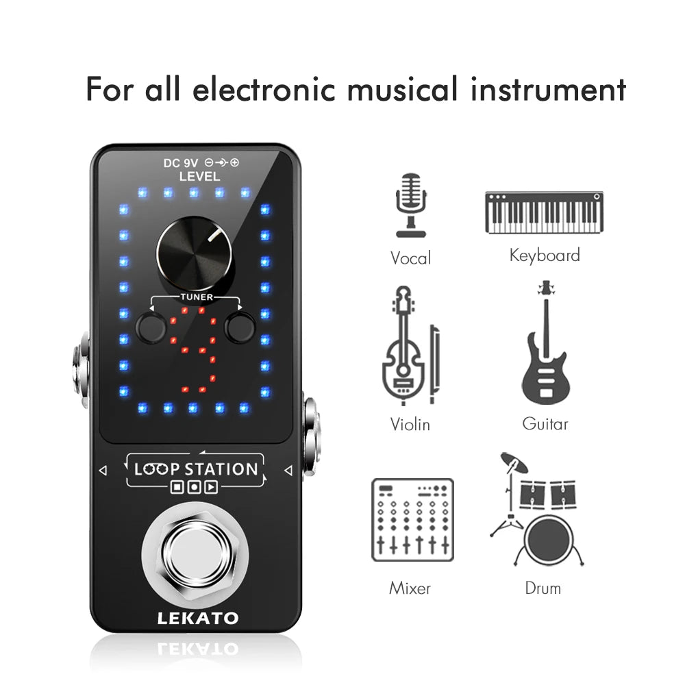 LEKATO Guitar Effect Pedal Looper 9 Loops 40 Mins ~ Multifunction Loop Station