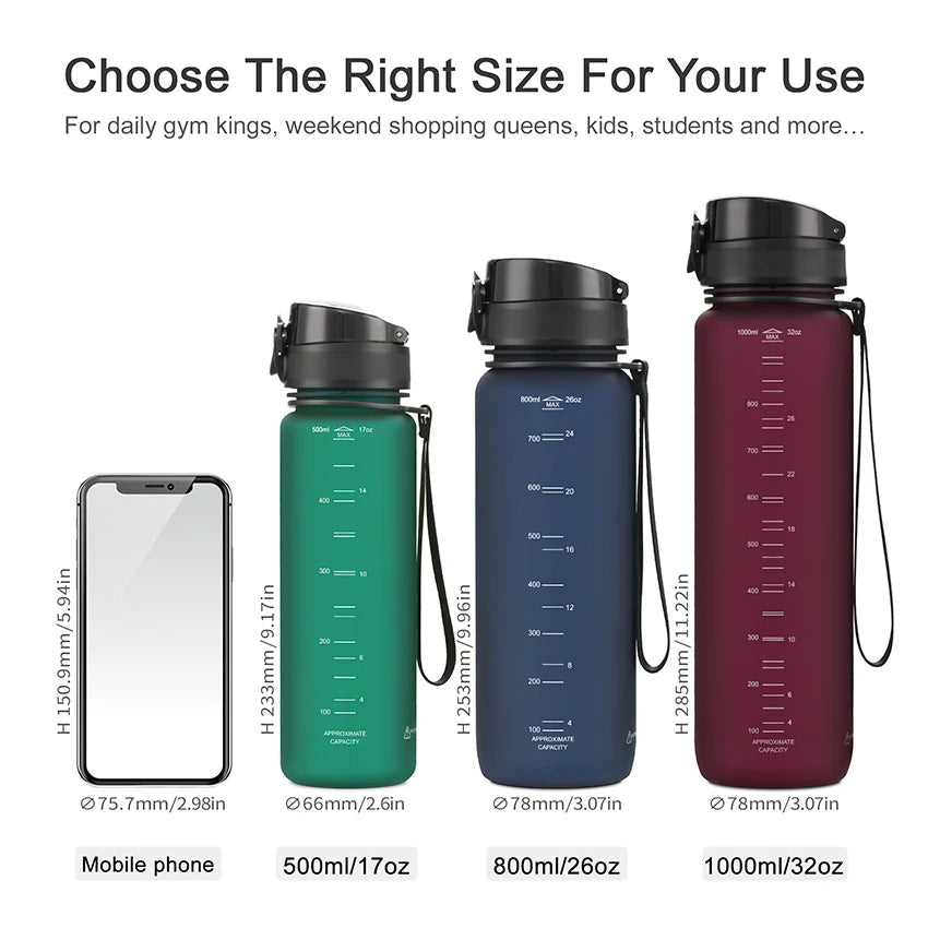 500/800/1000ml Sports Water Bottle BPA Free Portable Leak-proof