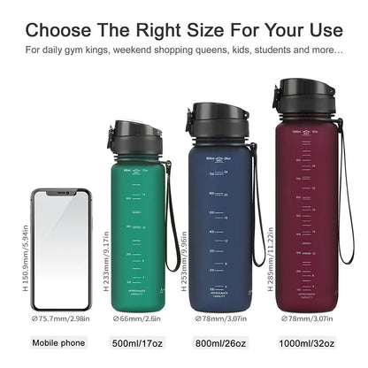 500/800/1000ml Sports Water Bottle BPA Free Portable Leak-proof