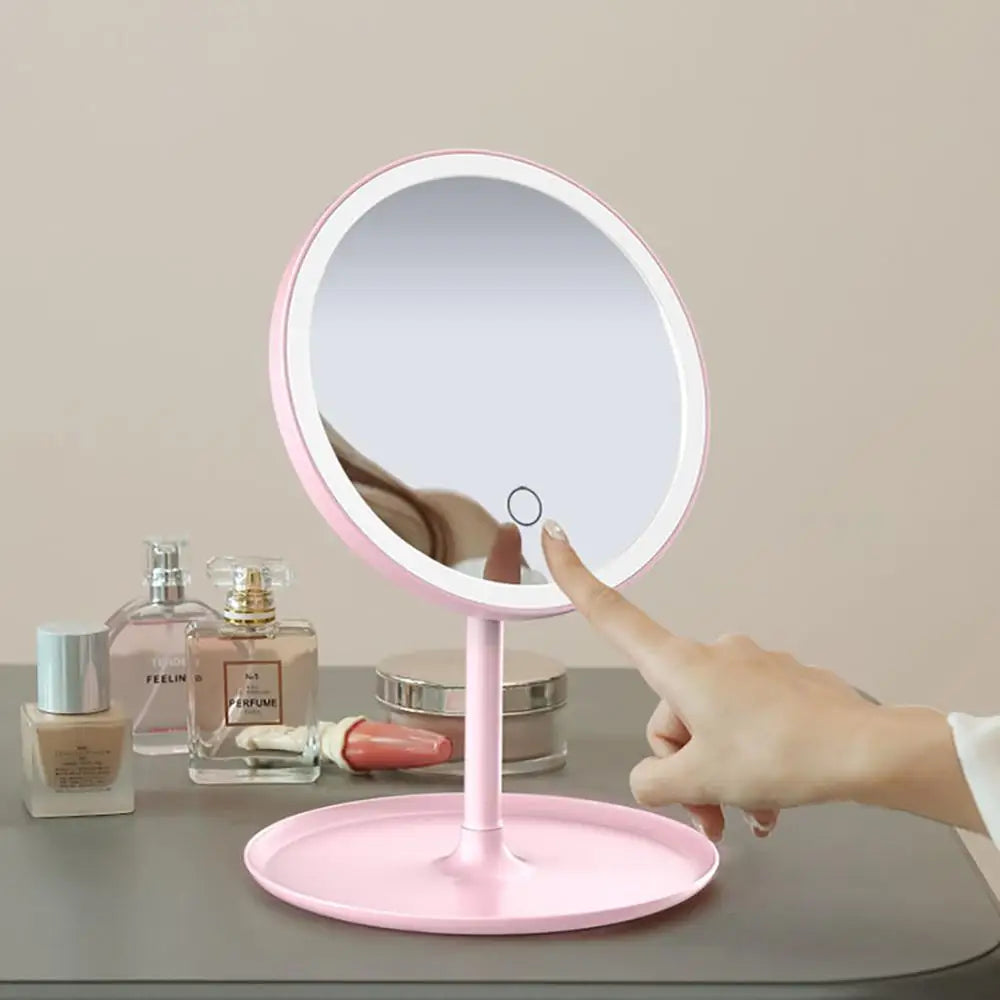 LED Makeup Mirror With Detachable/Storage Base and Three Modes W/USB Cable