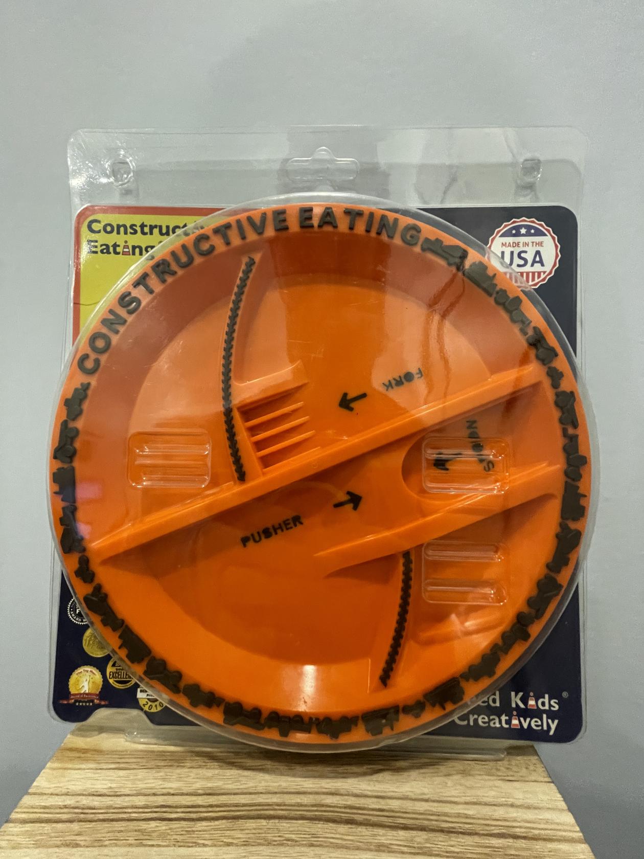 Constructive Eating Made in USA Construction Plate for Toddlers, Infants, Babies and Kids - Made With Materials Tested for Safety