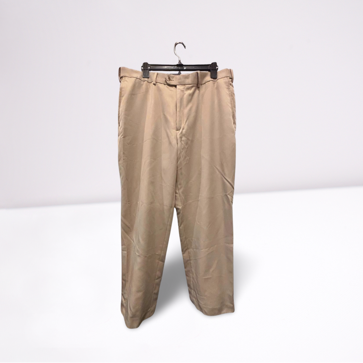 Roundtree & Yorke Men's Khaki Classic Fit Pants, 100% Polyester, Size 38x30