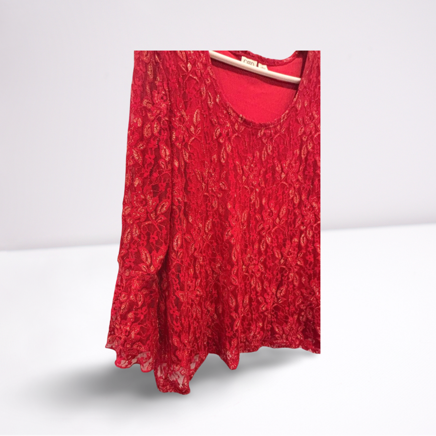 Cato Women's Red Lace Floral Ruffled Blouse, Size XL