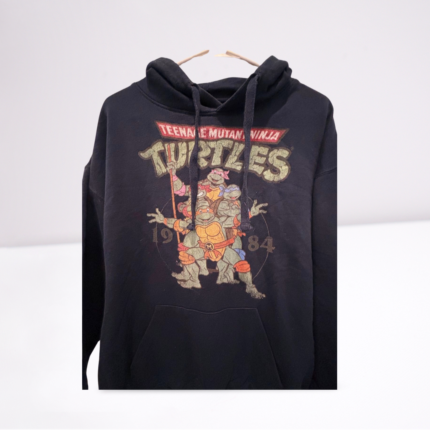 Mens TMNT Ninja Turtles Hoodie Vintage Graphic 1984 Navy Blue Large