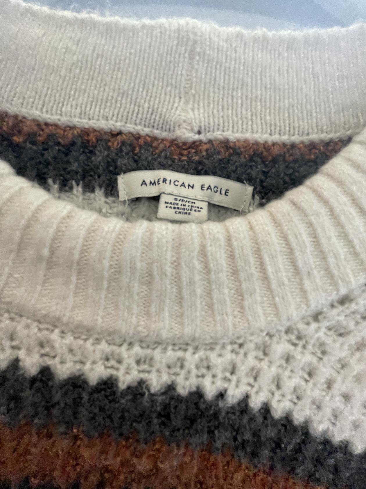 American Eagle Knit Striped Long Sweater - Brown / Gray / White - LN - Like New