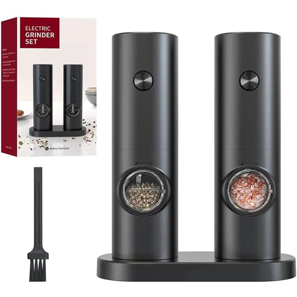 Electric Salt And Pepper Grinder 2 Peice Set w/ Adjustable Coarseness ~ Refillable Mill Battery Powered Kitchen Automatic Tool