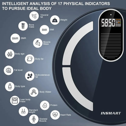 INSMART 15 Smart Body Weight Scale ~ 15 Accurate Measurements, Multifunctional Body Health Bioimpedance Scale