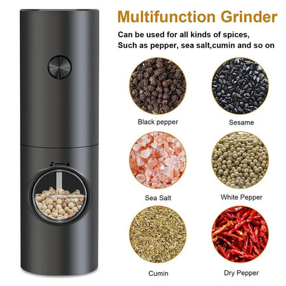 Electric Salt And Pepper Grinder 2 Peice Set w/ Adjustable Coarseness ~ Refillable Mill Battery Powered Kitchen Automatic Tool