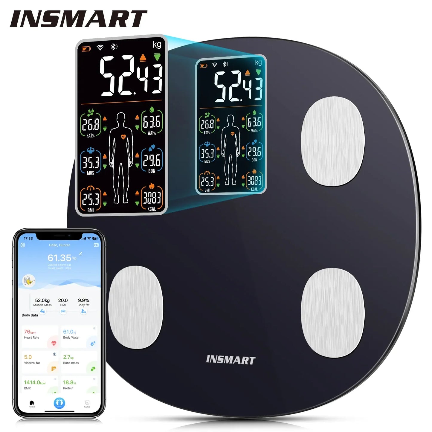 INSMART 15 Smart Body Weight Scale ~ 15 Accurate Measurements, Multifunctional Body Health Bioimpedance Scale