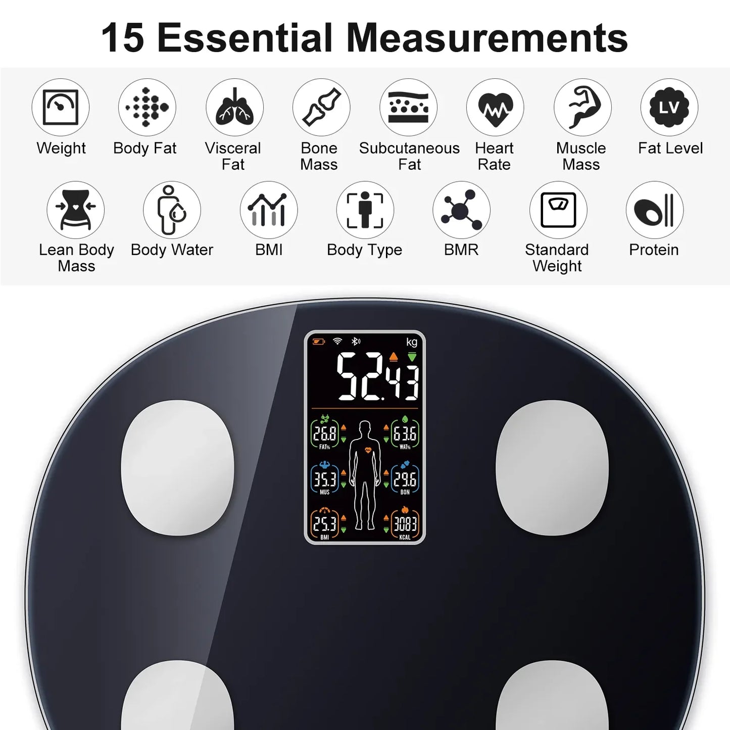 INSMART 15 Smart Body Weight Scale ~ 15 Accurate Measurements, Multifunctional Body Health Bioimpedance Scale