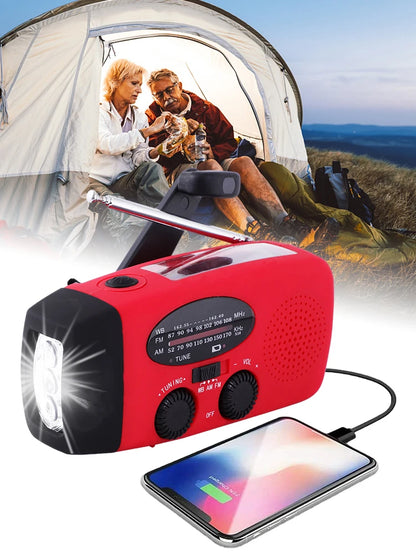 Multifunctional Solar Hand Crank Radio ~ FM AM WB NOAA Weather Radio 2000mAh USB Charging Emergency LED Flashlight Power Bank Survival Tools