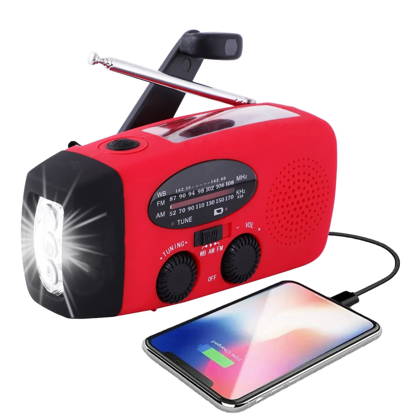 Multifunctional Solar Hand Crank Radio ~ FM AM WB NOAA Weather Radio 2000mAh USB Charging Emergency LED Flashlight Power Bank Survival Tools