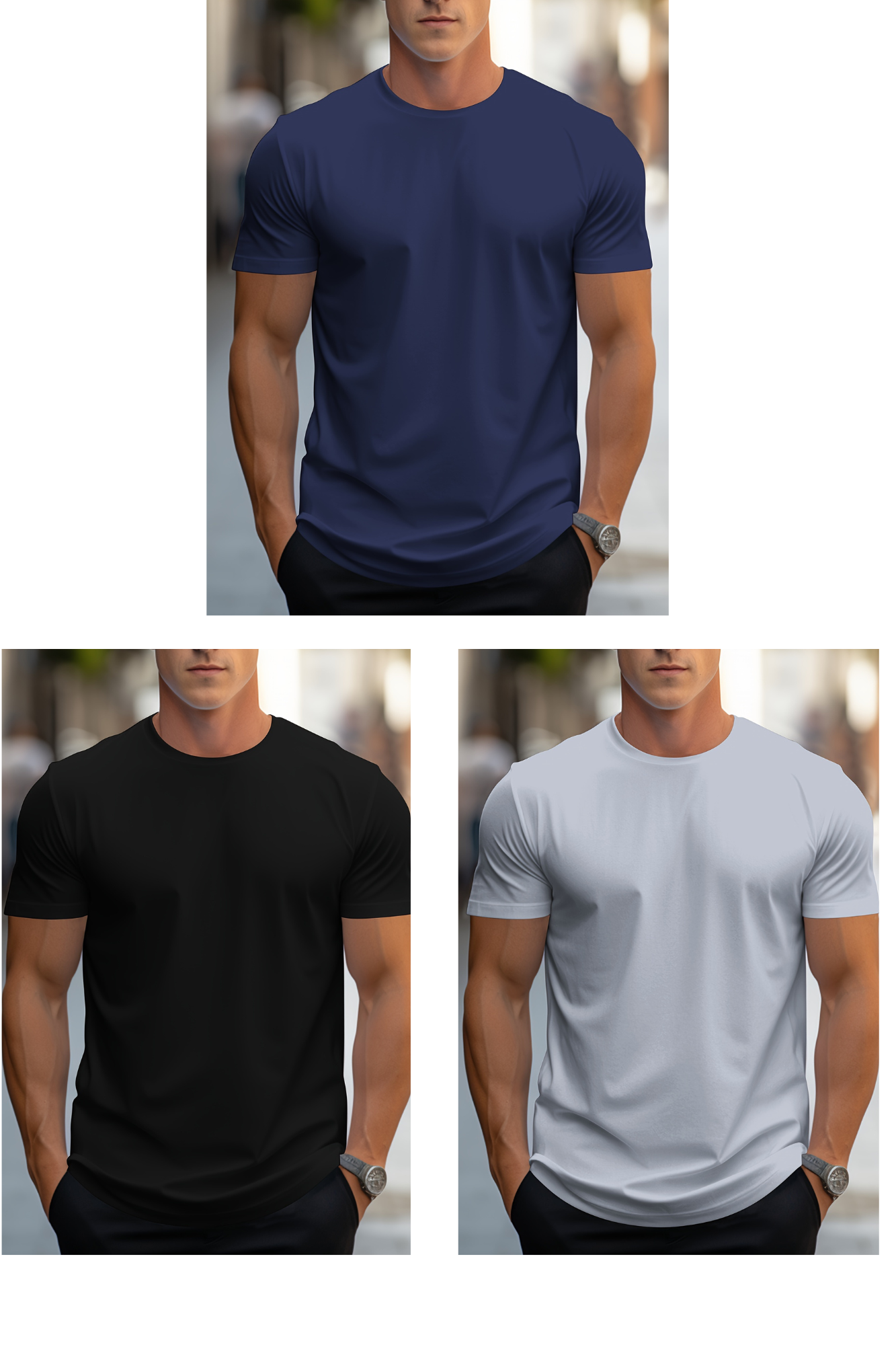 Classic Style Men's Solid T-shirt, Men's Casual Solid Color Stretch Round Neck Tee Shirt