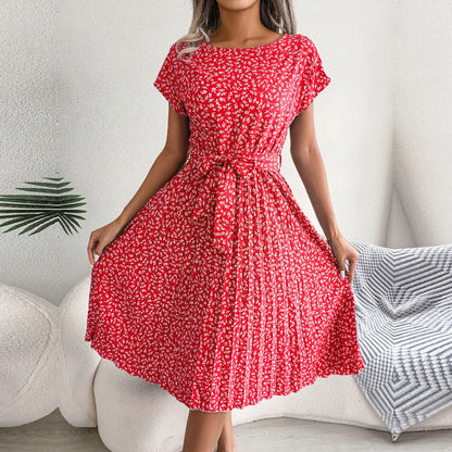 Women Spring Summer Short Sleeve High Waist Chic Dress