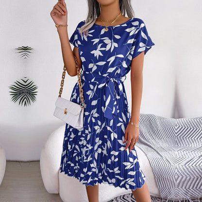 Women Spring Summer Short Sleeve High Waist Chic Dress