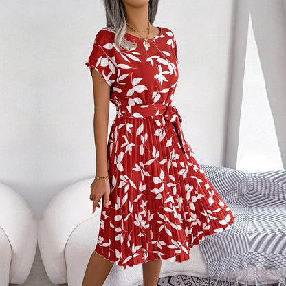 Women Spring Summer Short Sleeve High Waist Chic Dress