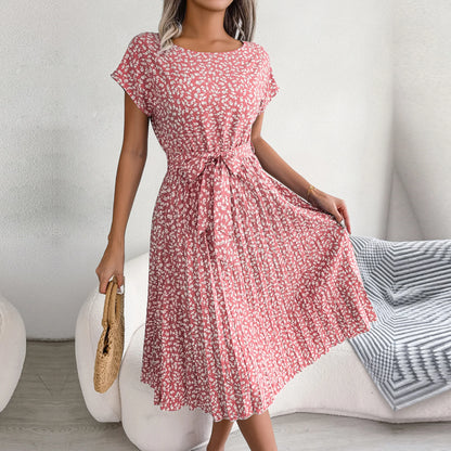 Women Spring Summer Short Sleeve High Waist Chic Dress