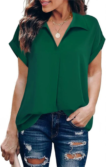 Women Summer Casual  Collared Solid Blouse Top Multiple Colors