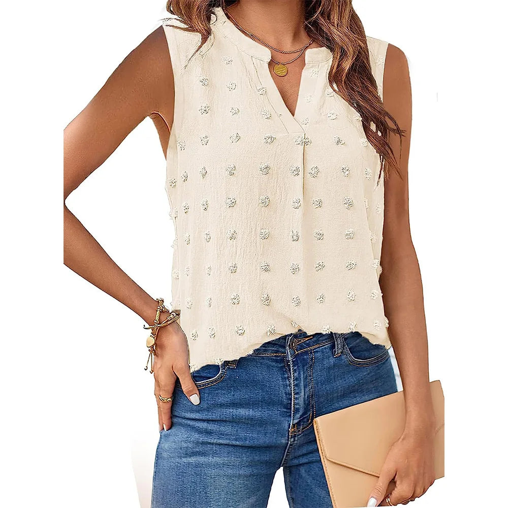 Women's Summer Tank Top Sleeveless Collared V Neck Button Up Blouse