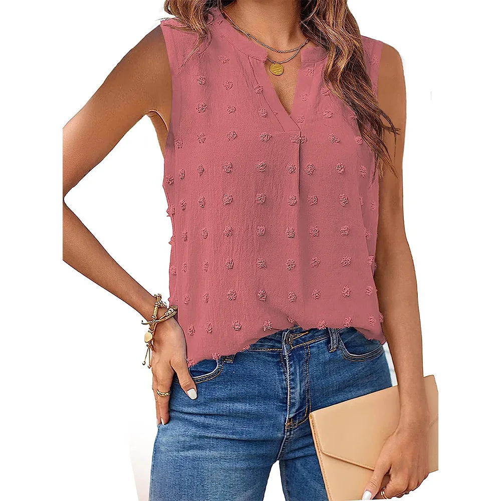 Women's Summer Tank Top Sleeveless Collared V Neck Button Up Blouse