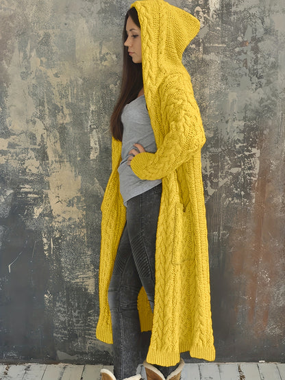 Plus Size Women's Solid Color Hooded Cardigan Coat - Casual Knitted Sweater Coat Hoodie, Various Colors