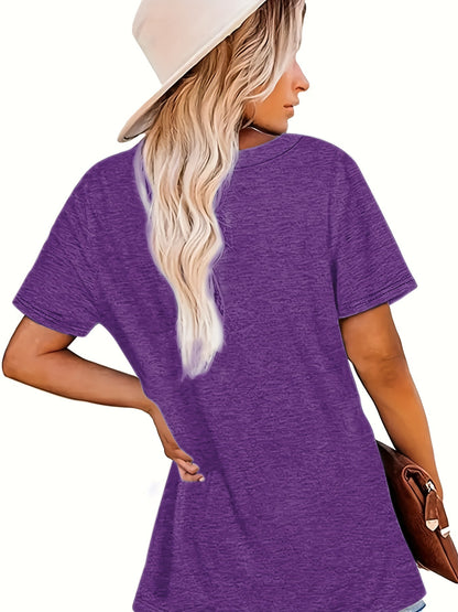 Camiseta con estampado gráfico y de letras para mujer - Camiseta informal de manga corta con cuello redondo - Primavera y verano 