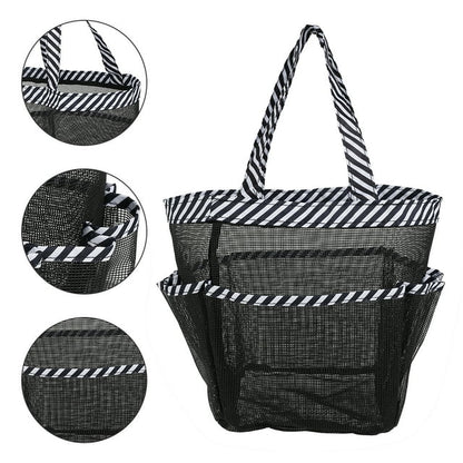 Portable Mesh Shower Caddy Organizer Storage Bag Quick Dry Bask - gray/white