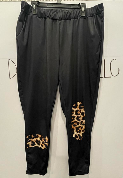 Women's Active Leggings Black w/ Cheetah Print Polyester & Elastane Size 3X - Very Good