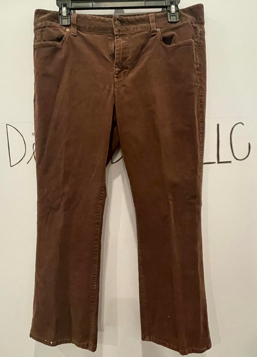 Talbots Straight Leg Corduroy Pants Womens Petite 12P Curvy Brown Zip - Very Good