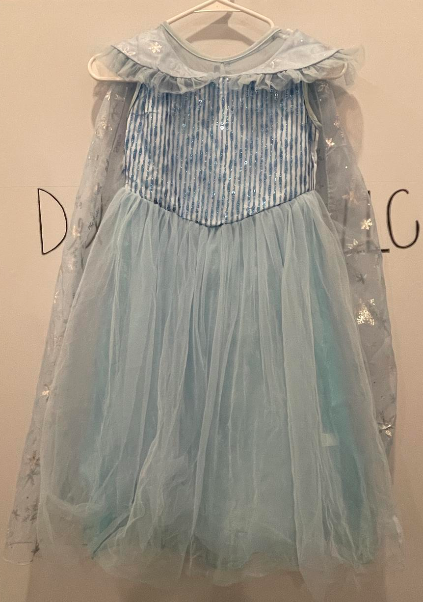 Little Girls Frozen Elsa Princess Costume Dress with Cape Blue EUC 33" long - Very Good