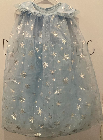 Little Girls Frozen Elsa Princess Costume Dress with Cape Blue EUC 33" long - Very Good