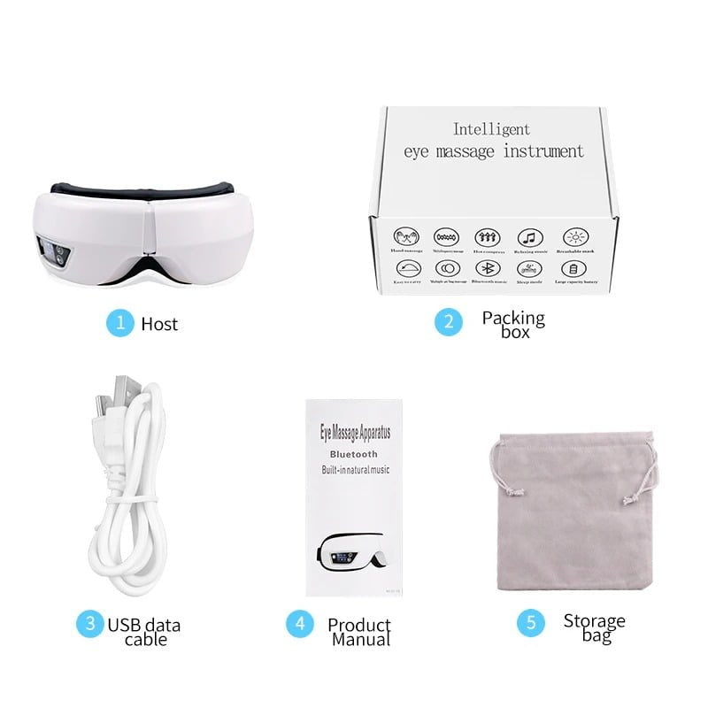 Smart Eye Massager w/ Heat ~ Air Pressure Vibration Compression for Headaches & Relaxation, Bluetooth, Music, Foldable & Portable